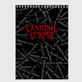 Скетчбук с принтом Cannibal Corpse | Songs (Z) в Петрозаводске, 100% бумага
 | 48 листов, плотность листов — 100 г/м2, плотность картонной обложки — 250 г/м2. Листы скреплены сверху удобной пружинной спиралью | Тематика изображения на принте: cannibal | cannibal corpse | corpse | death metal | deathgrind | алекс уэбстер | брутальный дэт метал | дэт метал | дэтграйнд | пол мазуркевич | роб барретт | труп каннибала