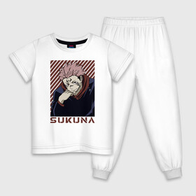 Детская пижама хлопок с принтом Сукуна в Петрозаводске, 100% хлопок |  брюки и футболка прямого кроя, без карманов, на брюках мягкая резинка на поясе и по низу штанин
 | Тематика изображения на принте: gojo | jujutsu | jutsu kaisen | satoru | sukuna | yuji itadori | битва | годжо | демон | итадори | магическая | рёмен | сакуна | сатору | сукуна | сукуно | юдзи