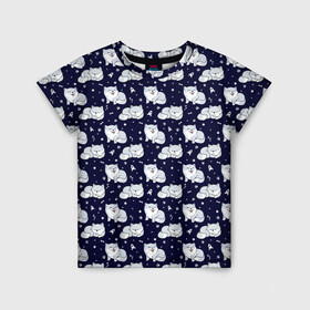 Детская футболка 3D с принтом Милая Шиба Ину в Петрозаводске, 100% гипоаллергенный полиэфир | прямой крой, круглый вырез горловины, длина до линии бедер, чуть спущенное плечо, ткань немного тянется | звезды | ину | космос | луна | ракета | собаки | спит | хатико | шиба | японская