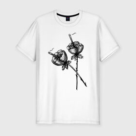 Мужская футболка хлопок Slim с принтом Дымящие розы в Петрозаводске, 92% хлопок, 8% лайкра | приталенный силуэт, круглый вырез ворота, длина до линии бедра, короткий рукав | букет | букеты | вредные привычки | дым | зож | огонь | растение | роза | розы | цветок | цветы