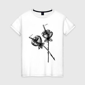 Женская футболка хлопок с принтом Дымящие розы в Петрозаводске, 100% хлопок | прямой крой, круглый вырез горловины, длина до линии бедер, слегка спущенное плечо | букет | букеты | вредные привычки | дым | зож | огонь | растение | роза | розы | цветок | цветы