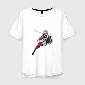 Мужская футболка хлопок Oversize с принтом Асуна в Петрозаводске, 100% хлопок | свободный крой, круглый ворот, “спинка” длиннее передней части | asuna | kawaii | sword art online | waifu | асуна | мастера меча онлайн | меч | тян