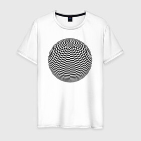 Мужская футболка хлопок с принтом Иллюзия (Шар) в Петрозаводске, 100% хлопок | прямой крой, круглый вырез горловины, длина до линии бедер, слегка спущенное плечо. | диско | зрение | иллюзии | обман | полосы | узор | шар | шахматы