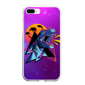 Чехол для iPhone 7Plus/8 Plus матовый с принтом Retrowave Neon Dinosaur в Петрозаводске, Силикон | Область печати: задняя сторона чехла, без боковых панелей | Тематика изображения на принте: 1980 | 80s | geometry | retrowave | retrowave принт | rex | space | t rex | trex | tropical | восьмидесятые | геометрия | космос | нео | неоновый динозавр | пальмы | рекс | ретровейв | рисунок динозавра | тираннозавр | тиранозавр