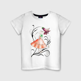 Детская футболка хлопок с принтом НЕЖНАЯ МЫШКА в Петрозаводске, 100% хлопок | круглый вырез горловины, полуприлегающий силуэт, длина до линии бедер | Тематика изображения на принте: гранж | колокольчик | мышка | мышь | растение | ретро | с мышами | цветок