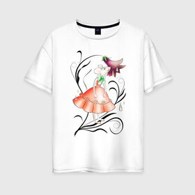 Женская футболка хлопок Oversize с принтом НЕЖНАЯ МЫШКА в Петрозаводске, 100% хлопок | свободный крой, круглый ворот, спущенный рукав, длина до линии бедер
 | гранж | колокольчик | мышка | мышь | растение | ретро | с мышами | цветок