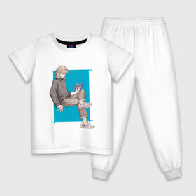 Детская пижама хлопок с принтом Современный Альбедо в Петрозаводске, 100% хлопок |  брюки и футболка прямого кроя, без карманов, на брюках мягкая резинка на поясе и по низу штанин
 | Тематика изображения на принте: альбедо | арт | блондин | милый парень | рисунок