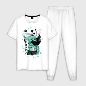 Мужская пижама хлопок с принтом BEASTARS Гохин в Петрозаводске, 100% хлопок | брюки и футболка прямого кроя, без карманов, на брюках мягкая резинка на поясе и по низу штанин
 | anime | beastars | gouhin | manga | аниме | выдающиеся звери | гохин | манга | панда