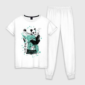 Женская пижама хлопок с принтом BEASTARS Гохин в Петрозаводске, 100% хлопок | брюки и футболка прямого кроя, без карманов, на брюках мягкая резинка на поясе и по низу штанин | anime | beastars | gouhin | manga | аниме | выдающиеся звери | гохин | манга | панда