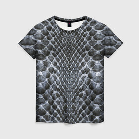 Женская футболка 3D с принтом Черная Мамба в Петрозаводске, 100% полиэфир ( синтетическое хлопкоподобное полотно) | прямой крой, круглый вырез горловины, длина до линии бедер | змея | кожа | мамба | чешуя