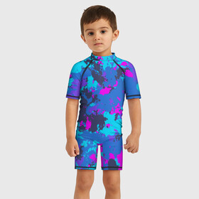 Детский купальный костюм 3D с принтом Неоновые краски в Петрозаводске, Полиэстер 85%, Спандекс 15% | застежка на молнии на спине | neon | абстрактный | абстракция | камуфляж | капли | кляксы | краска | неон | неоновый | паттерн | пятна