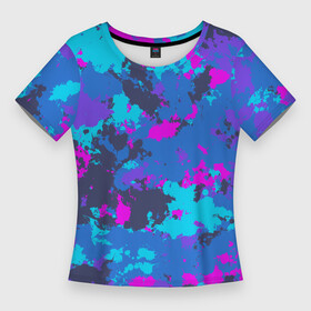 Женская футболка 3D Slim с принтом Неоновые краски в Петрозаводске,  |  | neon | абстрактный | абстракция | камуфляж | капли | кляксы | краска | неон | неоновый | паттерн | пятна
