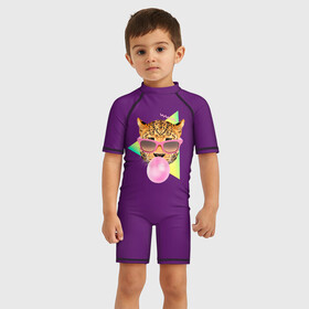 Детский купальный костюм 3D с принтом Тигр БАБЛ ГАМ в Петрозаводске, Полиэстер 85%, Спандекс 15% | застежка на молнии на спине | angry | animal | beast | jaws | predator | teeth | tiger | животное | зверь | злой | клыки | оскал | пасть | тигр | хищник