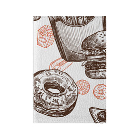Обложка для паспорта матовая кожа с принтом Вкусности в Петрозаводске, натуральная матовая кожа | размер 19,3 х 13,7 см; прозрачные пластиковые крепления | бургер | вкусности | еда | пончик | попкорн | фастфуд | хот дог