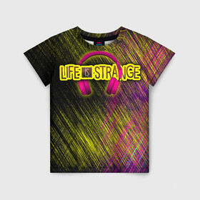Детская футболка 3D с принтом Life is strange true color в Петрозаводске, 100% гипоаллергенный полиэфир | прямой крой, круглый вырез горловины, длина до линии бедер, чуть спущенное плечо, ткань немного тянется | black | carbon | life is strange | yellow | надпись | наушники | розовый | текстура | узор | цвета