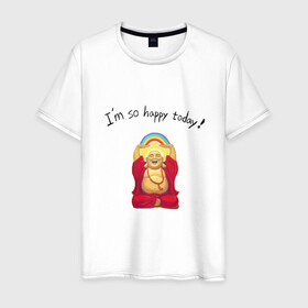 Мужская футболка хлопок с принтом Будда -Я так счастлив сегодня! в Петрозаводске, 100% хлопок | прямой крой, круглый вырез горловины, длина до линии бедер, слегка спущенное плечо. | buddha | happy | siddhartha gautama | будда | будда шакьямуни | буддизм | духовность | медитация | сиддхартха гаутама | смех | счастливый | счастье | улыбка | я так счастлив сегодня