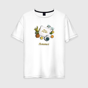 Женская футболка хлопок Oversize с принтом Summer в Петрозаводске, 100% хлопок | свободный крой, круглый ворот, спущенный рукав, длина до линии бедер
 | summer | ананас | лето | сиять | фотоаппарат | фрукты