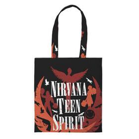 Шоппер 3D с принтом NIRVANA TEEN SPIRIT в Петрозаводске, 100% полиэстер | Плотность: 200 г/м2; Размер: 34×35 см; Высота лямок: 30 см | art | cobain | curt | girl | grunge | metal | music | nirvana | punk | rock | spiritm | usa | гранж | группа | кобэйн | курт | метал | музыка | нирвана | панк | рисунок | рок | сша