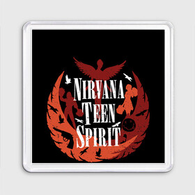 Магнит 55*55 с принтом NIRVANA TEEN SPIRIT в Петрозаводске, Пластик | Размер: 65*65 мм; Размер печати: 55*55 мм | art | cobain | curt | girl | grunge | metal | music | nirvana | punk | rock | spiritm | usa | гранж | группа | кобэйн | курт | метал | музыка | нирвана | панк | рисунок | рок | сша