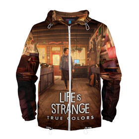 Мужская ветровка 3D с принтом Life Is Strange True Colors в Петрозаводске, 100% полиэстер | подол и капюшон оформлены резинкой с фиксаторами, два кармана без застежек по бокам, один потайной карман на груди | art | colors | game | is | life | strange | true | арт | жизнь | игра | краска | настоящий | странная | цвет | штука