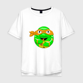 Мужская футболка хлопок Oversize с принтом Микеланджело с пиццей в Петрозаводске, 100% хлопок | свободный крой, круглый ворот, “спинка” длиннее передней части | donatello | leonardo | michelangelo | ninja | pizza | raphael | turtles | донателло | животные | карате | комикс | комиксы | леонардо | микеланджело | мультфильм | мутант | мутанты | ниндзя | пицца | рафаэль | сплинтер | супергерой