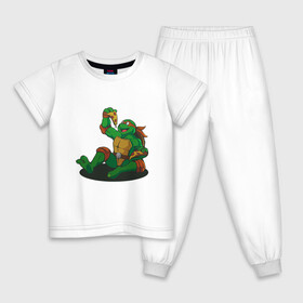 Детская пижама хлопок с принтом Pizza - Ninja Turtles в Петрозаводске, 100% хлопок |  брюки и футболка прямого кроя, без карманов, на брюках мягкая резинка на поясе и по низу штанин
 | donatello | leonardo | michelangelo | ninja | pizza | raphael | turtles | донателло | животные | карате | комикс | комиксы | леонардо | микеланджело | мультфильм | мутант | мутанты | ниндзя | пицца | рафаэль | сплинтер | супергерой