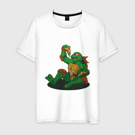 Мужская футболка хлопок с принтом Pizza - Ninja Turtles в Петрозаводске, 100% хлопок | прямой крой, круглый вырез горловины, длина до линии бедер, слегка спущенное плечо. | donatello | leonardo | michelangelo | ninja | pizza | raphael | turtles | донателло | животные | карате | комикс | комиксы | леонардо | микеланджело | мультфильм | мутант | мутанты | ниндзя | пицца | рафаэль | сплинтер | супергерой