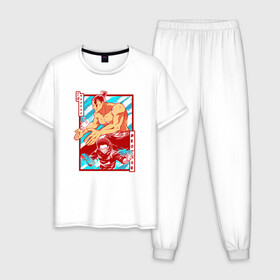 Мужская пижама хлопок с принтом МАГИЧЕСКАЯ БИТВА SUKUNA в Петрозаводске, 100% хлопок | брюки и футболка прямого кроя, без карманов, на брюках мягкая резинка на поясе и по низу штанин
 | Тематика изображения на принте: anime | japan | japanese | jujutsu | jujutsu kaisen | kaisen | sukuna | аниме | двуликий призрак | иероглифы | инумаки | итадори | итадори юдзи | магическая битва | нобара | панда | рёмен | рёмен сукуна | сатору | сукуна | юдзи
