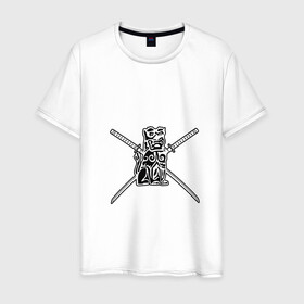 Мужская футболка хлопок с принтом Hattori в Петрозаводске, 100% хлопок | прямой крой, круглый вырез горловины, длина до линии бедер, слегка спущенное плечо. | gun | hanzo | hattori | japan | katana | okinawa | samurai | глава | ига | катана | катаны | культура | ниндзя | окинава | оружие | полководец | рода | самурай | статуэтка | сэнгоку | хандзо | хаттори | япония