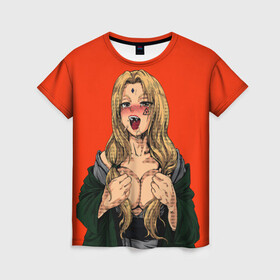 Женская футболка 3D с принтом Ahegao Цунаде в Петрозаводске, 100% полиэфир ( синтетическое хлопкоподобное полотно) | прямой крой, круглый вырез горловины, длина до линии бедер | ahegao | anime | anime girl | ахегао | девушка | охегао | семпай | цунаде | цунадэ