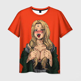 Мужская футболка 3D с принтом Ahegao Цунаде в Петрозаводске, 100% полиэфир | прямой крой, круглый вырез горловины, длина до линии бедер | ahegao | anime | anime girl | ахегао | девушка | охегао | семпай | цунаде | цунадэ