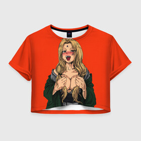 Женская футболка Crop-top 3D с принтом Ahegao Цунаде в Петрозаводске, 100% полиэстер | круглая горловина, длина футболки до линии талии, рукава с отворотами | ahegao | anime | anime girl | ахегао | девушка | охегао | семпай | цунаде | цунадэ