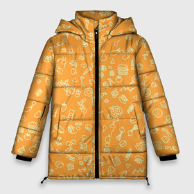 Женская зимняя куртка Oversize с принтом оранжевая еда в Петрозаводске, верх — 100% полиэстер; подкладка — 100% полиэстер; утеплитель — 100% полиэстер | длина ниже бедра, силуэт Оверсайз. Есть воротник-стойка, отстегивающийся капюшон и ветрозащитная планка. 

Боковые карманы с листочкой на кнопках и внутренний карман на молнии | еда | кофе | овощи | пончики | фрукты | чай