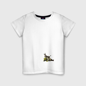 Детская футболка хлопок с принтом Шрек в Петрозаводске, 100% хлопок | круглый вырез горловины, полуприлегающий силуэт, длина до линии бедер | Тематика изображения на принте: кот в сапогах | осел | фиона | чаминг | шрек