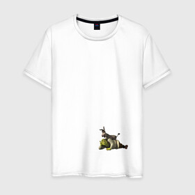 Мужская футболка хлопок с принтом Шрек в Петрозаводске, 100% хлопок | прямой крой, круглый вырез горловины, длина до линии бедер, слегка спущенное плечо. | кот в сапогах | осел | фиона | чаминг | шрек