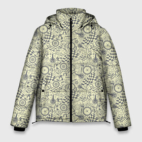 Мужская зимняя куртка 3D с принтом Велосипедные части в Петрозаводске, верх — 100% полиэстер; подкладка — 100% полиэстер; утеплитель — 100% полиэстер | длина ниже бедра, свободный силуэт Оверсайз. Есть воротник-стойка, отстегивающийся капюшон и ветрозащитная планка. 

Боковые карманы с листочкой на кнопках и внутренний карман на молнии. | Тематика изображения на принте: biker | bmx | extreme | motocros | motox | mx | racing | speed | байкер | велик | велокросс | велосипед | велосипедный спорт | велоспорт | гонки | горный велоспорт | железный конь | кросс | мотоспорт | скорость