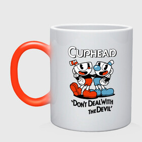 Кружка хамелеон с принтом Cuphead, Dont deal with devil в Петрозаводске, керамика | меняет цвет при нагревании, емкость 330 мл | cuphead | dont deal with the devil | mugman | игры | капхед | магмен | чашеголовый