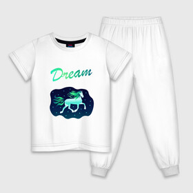 Детская пижама хлопок с принтом Dream в Петрозаводске, 100% хлопок |  брюки и футболка прямого кроя, без карманов, на брюках мягкая резинка на поясе и по низу штанин
 | грива | звезды | лошадь | мечта | небо | пони | сказка | сон