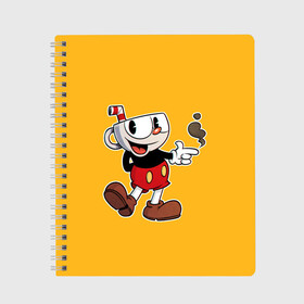 Тетрадь с принтом CUPHEAD КАПХЕД в Петрозаводске, 100% бумага | 48 листов, плотность листов — 60 г/м2, плотность картонной обложки — 250 г/м2. Листы скреплены сбоку удобной пружинной спиралью. Уголки страниц и обложки скругленные. Цвет линий — светло-серый
 | art | cartoon | cup | cuphead | devil | dice | game | king | mugman | the | арт | бос | босс | голова | демон | дьявол | игра | капхед | магмен | мультик | мультфильм | платформер | чаша | чашка | человек | черт