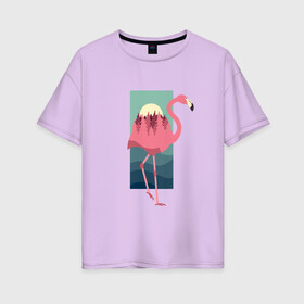 Женская футболка хлопок Oversize с принтом Фламинго лес и закат в Петрозаводске, 100% хлопок | свободный крой, круглый ворот, спущенный рукав, длина до линии бедер
 | africa | afrika | bird | double exposure | fashion | flamingo | forest | landscape | pink flamingo | summer | sunset | африка | двойная экспозиция | лес | лето | мода | нарисованный фламинго | пейзаж | птица | рисунок | розовый фламинго | тре