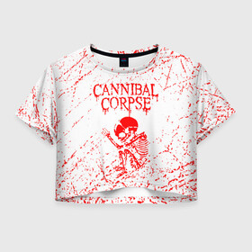 Женская футболка Crop-top 3D с принтом cannibal corpse в Петрозаводске, 100% полиэстер | круглая горловина, длина футболки до линии талии, рукава с отворотами | cannibal | cannibal corpse | cannibal corpse butchered at birth | cannibal corpse eaten back to life | cannibal corpse hammer smashed face | corpse | death metal | металл | пластинки с металлическим лезвием | рок | труп каннибала