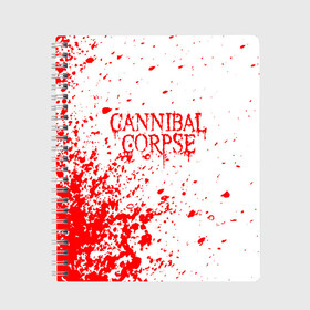 Тетрадь с принтом cannibal corpse в Петрозаводске, 100% бумага | 48 листов, плотность листов — 60 г/м2, плотность картонной обложки — 250 г/м2. Листы скреплены сбоку удобной пружинной спиралью. Уголки страниц и обложки скругленные. Цвет линий — светло-серый
 | Тематика изображения на принте: cannibal | cannibal corpse | cannibal corpse butchered at birth | cannibal corpse eaten back to life | cannibal corpse hammer smashed face | corpse | death metal | металл | пластинки с металлическим лезвием | рок | труп каннибала