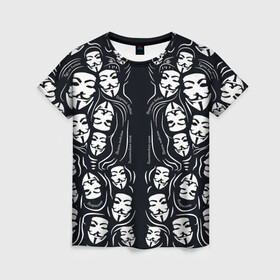 Женская футболка 3D с принтом Анонимусы надбисиси линии в Петрозаводске, 100% полиэфир ( синтетическое хлопкоподобное полотно) | прямой крой, круглый вырез горловины, длина до линии бедер | анонимус | белый | линии | лица | маты | надписи | слова | черный