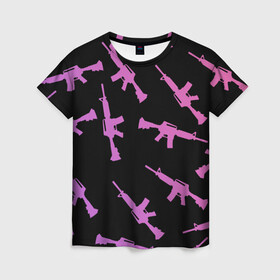 Женская футболка 3D с принтом М4А1 в Петрозаводске, 100% полиэфир ( синтетическое хлопкоподобное полотно) | прямой крой, круглый вырез горловины, длина до линии бедер | автомат | автомат м4 | градиент | м4 | м4а1 | минимализм | оружие