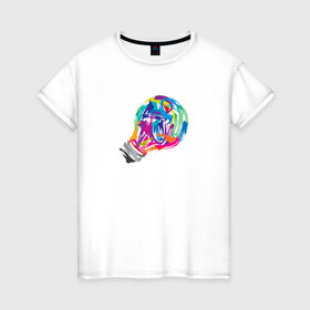 Женская футболка хлопок с принтом Лампочка в Петрозаводске, 100% хлопок | прямой крой, круглый вырез горловины, длина до линии бедер, слегка спущенное плечо | акварель | лампочка | мазки кистью | рисунок | цвета