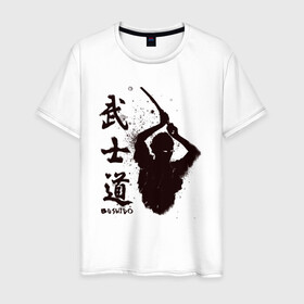 Мужская футболка хлопок с принтом Busido - путь воина. в Петрозаводске, 100% хлопок | прямой крой, круглый вырез горловины, длина до линии бедер, слегка спущенное плечо. | борец | воин | катана | мечь | самурай | япония