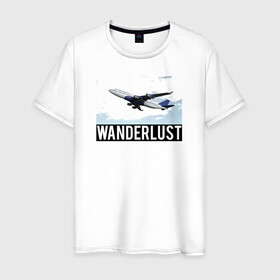 Мужская футболка хлопок с принтом Wanderlust в Петрозаводске, 100% хлопок | прямой крой, круглый вырез горловины, длина до линии бедер, слегка спущенное плечо. | plane | travelholic | travellife | travelling | travelmore | wanderlust