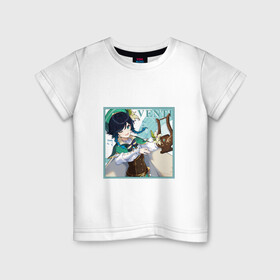 Детская футболка хлопок с принтом Венти в Петрозаводске, 100% хлопок | круглый вырез горловины, полуприлегающий силуэт, длина до линии бедер | арт | архонт ветра | барбатос | бог ветра | венти | дух ветра | милый парень | рисунок