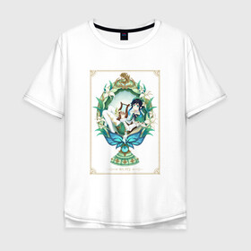 Мужская футболка хлопок Oversize с принтом Икона Венти в Петрозаводске, 100% хлопок | свободный крой, круглый ворот, “спинка” длиннее передней части | арт | архонт ветра | барбатос | бог ветра | венти | дух ветра | милый парень | рисунок
