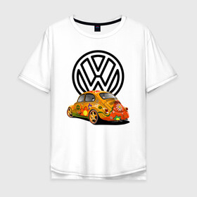 Мужская футболка хлопок Oversize с принтом Volkswagen  в Петрозаводске, 100% хлопок | свободный крой, круглый ворот, “спинка” длиннее передней части | Тематика изображения на принте: car | volkswagen | жук | классика | машина | скорость